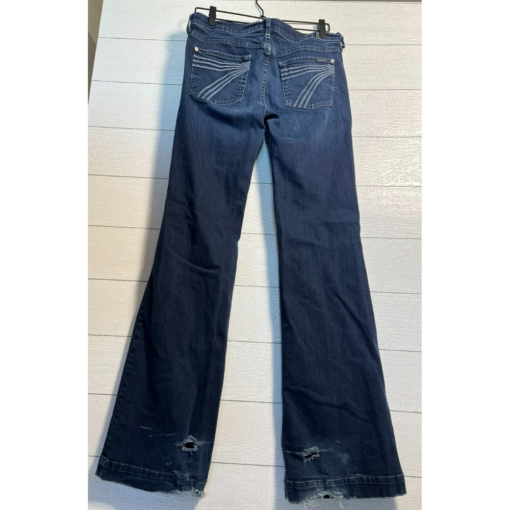 7 For All Mankind Dojo Flare Jeans 29 USA Y2K Vintage 30x35 Mid Rise Dark Wash